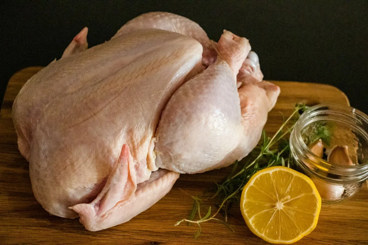 Commercial broiler chicken production and blast frozen poultry cuts in reefer storage
